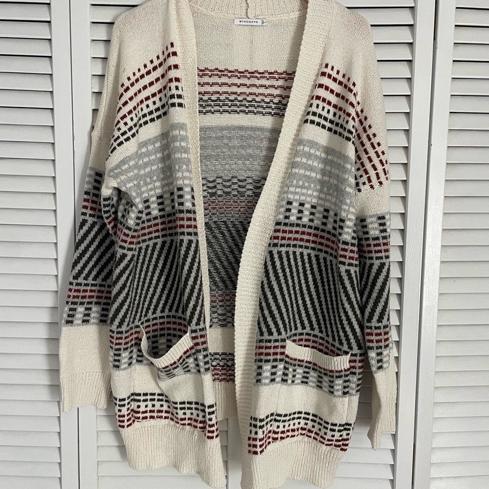 Staccato Cream and Olive Patterned Cardigan